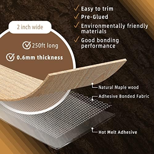 GSCIT Club Maple Edge Banding, 2 inch x 250ft Wood Edge Banding Pre-glued Flexible, Veneer Tape Banding for Cabinet Repair Furniture
