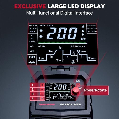 ARCCAPTAIN TIG Welder AC/DC 200A with Pulse 7 in 1 Aluminum Welding Machine