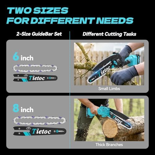 Mini Chainsaw Cordless, 8 Inch & 6 Inch Portable Electric Chainsaw,Battery Powered Handheld Power Chain Saw with 2 Batteries and Auto Oil,Gifts for Father, Dad, Husband, Men