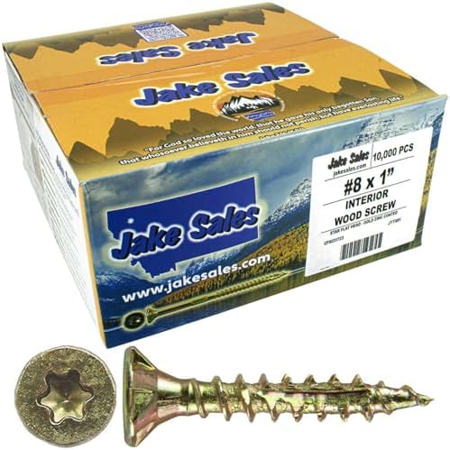 Jake Sales #8 x 1 Gold Star Wood Screw, T-20 Torx Drive, Flat Head – (Full Box) ~10,000 Screw Count