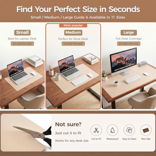 1.6mm Thick Leather 10x48 Inch Non-Slip Mat, Waterproof Countertop Protector, Kitchen Counter Runner/Slim Console Table, Warm Beige
