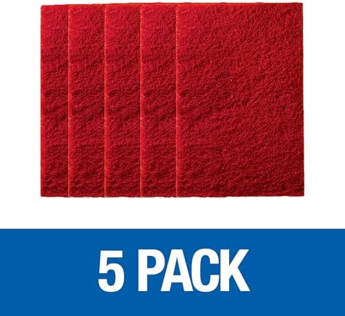 Champion Mercer Floor Maintenance Pads, 12" x 18", Red (5 pack) for Dry Buffing, Spray Buffing, Light Scrubbing, Hardwood, Concrete