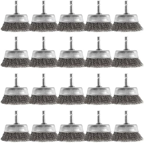 20 Pack 2 Inch Wire Cup Brush with 1/4-Inch Hex Shank, Wire Drill Brush Set