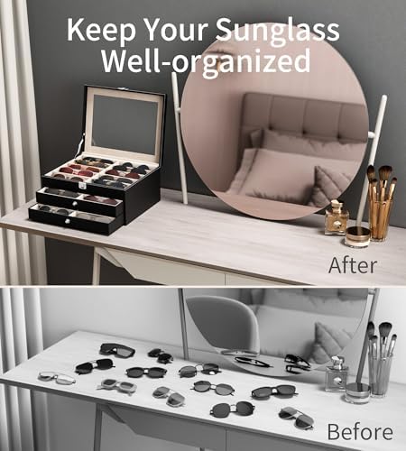 NEWLOOP 10/30 Slots Sunglass Organizer for Multiple Pairs of Eyeglass See-through Display Case Storage Box for Women Men