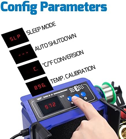 WEP 948DQ-III Fume Extractor Double Filtering with 110W Soldering Iron Station 2-in-1 Solder Smoke Absorber, with PID Control, ℉/℃, Sleep Mode, Tip Cleaner, 3 Soldering Tips, 35g Solder