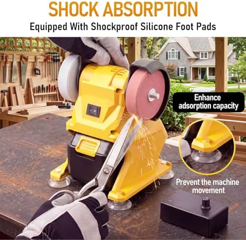 Mini Bench Grinder, Cordless Grinder Compatible with Dewalt 20V Battery (No Battery), Dual 3'' Grinding Wheels with Safety Guard & Non-slip Base for Sharpening Knives, Drills and Steel Rust Removal