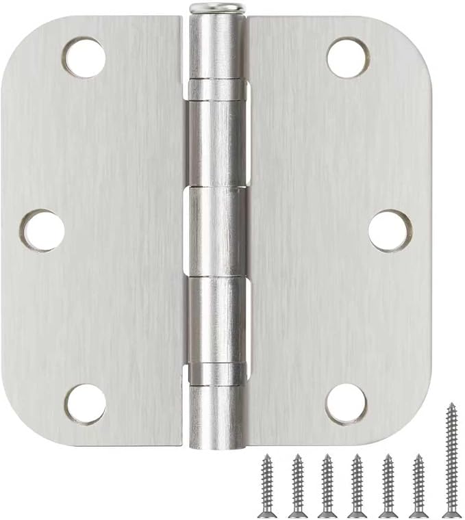 1 Pack Brushed Nickel Door Hinges 3.5 Inch Durable No Squeak Integral Ball Bearing Door Hinges 3 1/2" Rounded Interior Exterior Hinge for Doors Retreat Bedroom Mansion Villa Penthouse Door Hardware