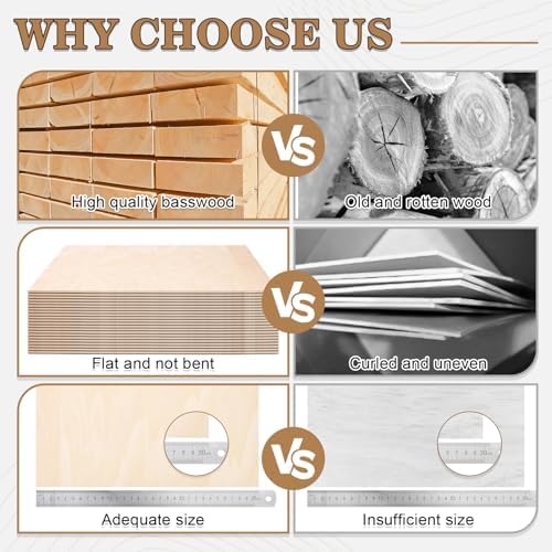 60 Pack Basswood Sheets for Crafts,12"x12"x1/8" 3mm Thick Plywood Sheets with Smooth Surfaces-Unfinished Squares Wood Boards for Laser Cutting, Wood Burning, Architectural Models, Staining