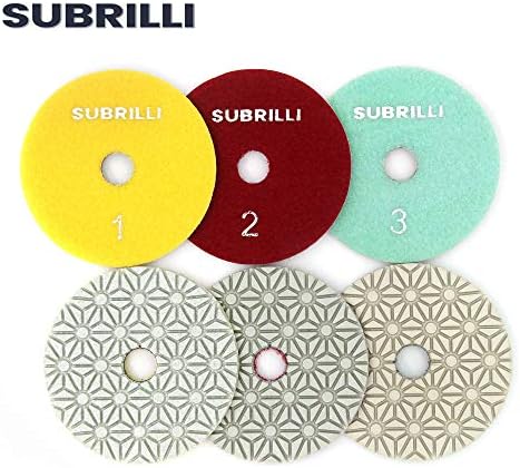 9-Pcs Dry/Wet 3 Step Diamond Polishing Pads 4-Inch for Granite Marble Quartz Concrete