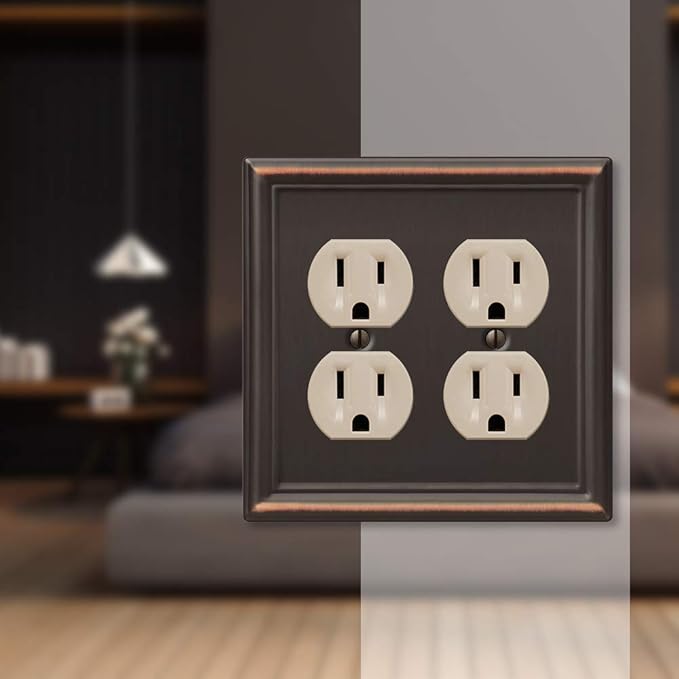 Amerelle 149DDDB Chelsea Wallplate, 2 Duplex, Steel, Aged Bronze, 1-Pack