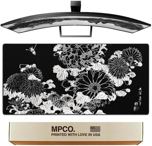 MPCO. Chrysanthemums Gaming Desk Pad, 36" x 17" Duraglyde Fabric Desk Mat