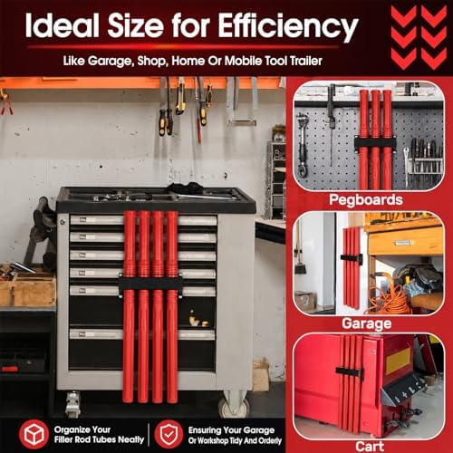 DoubleFill 5 Pcs Welding Rod Storage Set 4 Slot Tig Welding Filler Rod Holder with 4 Pcs 40 Inch Tungsten Electrode Storage Tubes Wall Mount Organizer Welder Tools Supplies(Red)