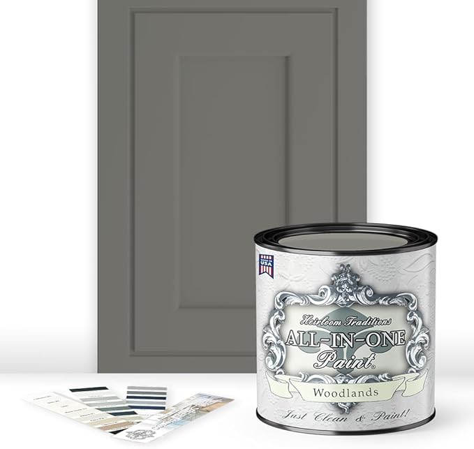 ALL-IN-ONE Paint by Heirloom Traditions, Woodlands (Muted Earthy Mossy Green), Quart - Durable cabinet and furniture paint. Built in primer and top coat, no sanding needed. Includes our 30 featured