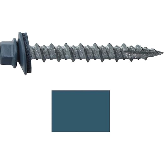 10 x 1-1/2" Ocean Blue Metal Roofing Screws - Hex Washer Head- Self-Starting/Tapping - EPDM Washer. 1 x 250 Count Bag - 250 Screws