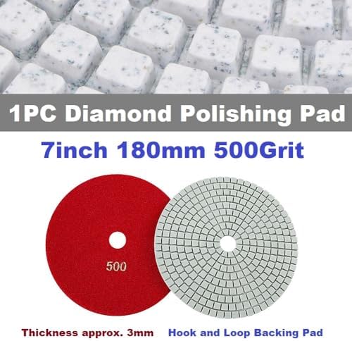 Diamond Polishing Pad, 7 inch 180 mm 500 Grit Sanding Discs for Grinder & Polisher, Hook and Loop Backing Pad for Grinding Buffing Granite Marble Concrete Stone (1 Piece)