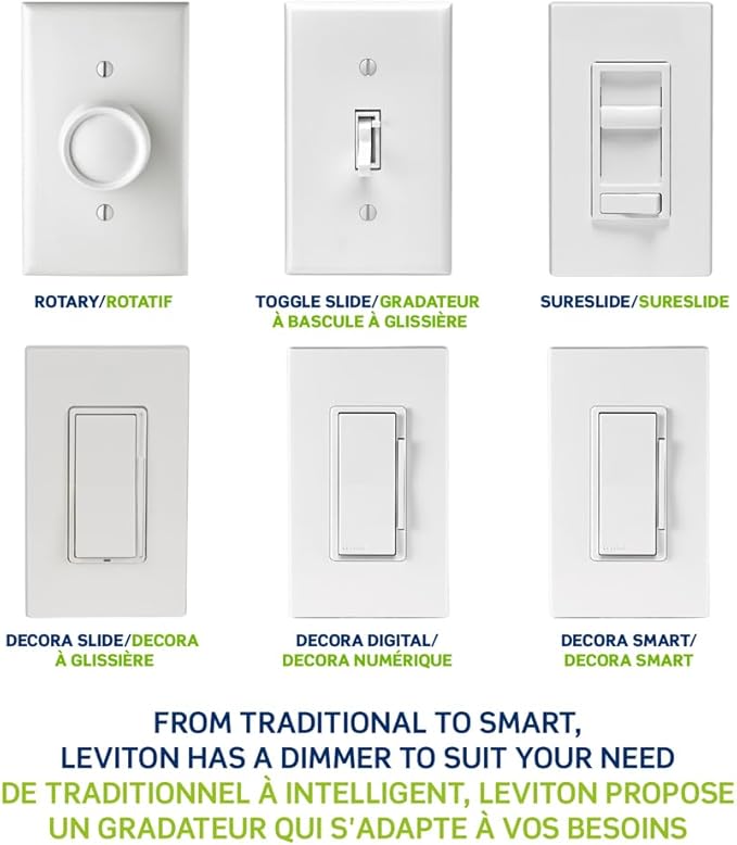 Leviton SureSlide LED Advanced Dimmer Switch for 150W Dimmable LED, Halogen and Incandescent Bulbs and Fixtures, 66741-I, Ivory
