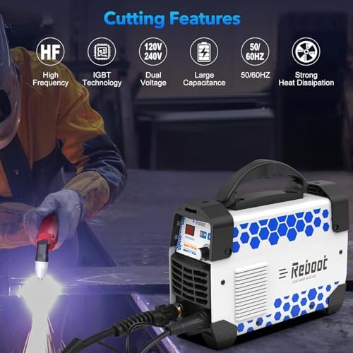 Reboot Plasma Cutter, 60 Amps Plasma Cutter Machine with 120V 240V Dual Voltage, Digital IGBT Inverter Power Plasma cutters 1/2 Inch Clean Cut New Upgrade RBC6000D