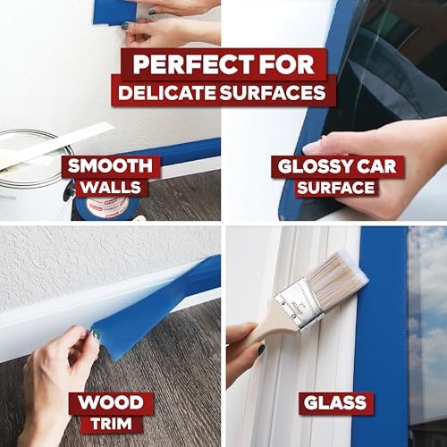 XFasten Blue Painters Tape 3 Inch Wide x 180 Feet Bulk (24-Pack, 4320ft Total) Wall Safe UV-Resistant Blue Masking Tape 3 Inch Wide for Indoor and Outdoor Walls, Painting, Wood, Automotive