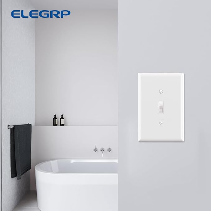 ELEGRP Large Size Toggle Switch Wall Plate, 1-Gang Light Switch Covers, Unbreakable Polycarbonate Replacement Faceplates Covers, UL Listed, Color-matched Screws Included (10 Pack, Glossy White)
