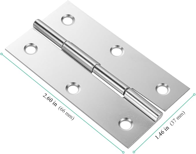 40 Pack 2.6 x 1.45 Inch Folding Hinges, Stainless Steel Cabinet Butt Hinges for Furniture, Drawer, Door, Silver
