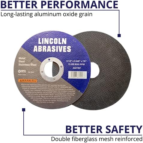 100 Pack 4.5" Cut-Off Wheels Lincoln Abrasives .040" Metal & Stainless Steel