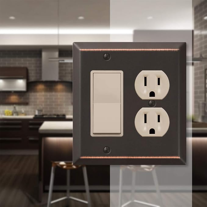 Amerelle 163RDDB Century Wallplate, 1 Rocker / 1 Duplex Outlet, Steel, Aged Bronze, 1-Pack