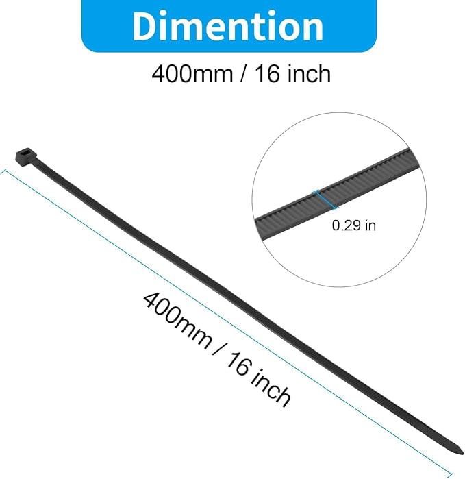 XINGO 16 Inch Blue Zip Ties Heavy Duty 100 Pack, 120 LBS Tensile Strength, Premium Nylon Cable Wire Ties, Self-locking Plastic Ties for Indoor and Outdoor Use