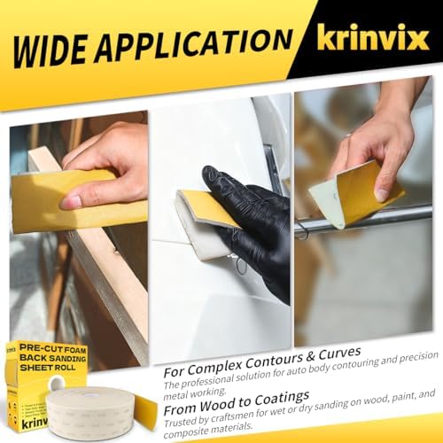 Pre-Cut Foam Back Sanding Sheets Roll, 4.5" x 27 Yards - 200 Perforated Sheets, 320 Grit Flexible Hand Sanding Paper for Wood, Metal, Auto Body, Paint, Curved Surface