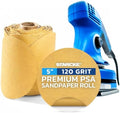 5 Inch Sanding Discs 120 Grit, 100 Pack Sandpaper Discs PSA Adhesive Sandpaper Roll No Hole - Disc Gold Round Sanding Paper, Durable Sand Paper for Wood, Auto Body, Metal, Paint for Surfaces