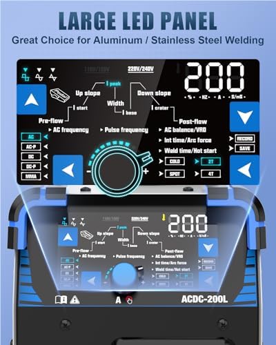 AZZUNO 200A AC/DC Aluminum TIG Welder, 10-in-1 TIG Welding with Pulse Cold