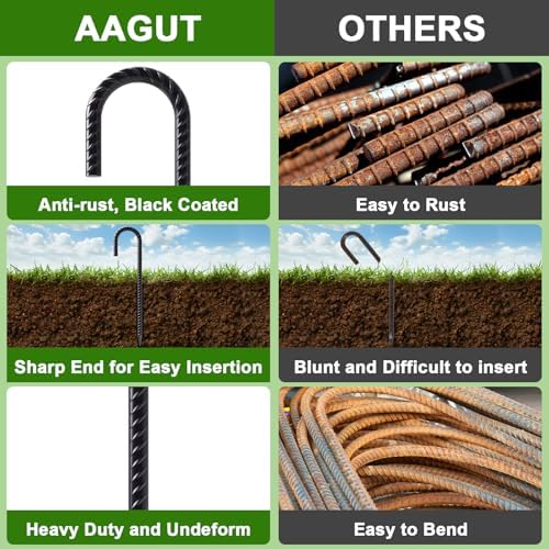 AAGUT Rebar Stakes 36 Inch J Hook 1/2 Inch Garden Stakes Heavy Duty 10 Pack