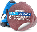 Starcke Sand Paper for Car, 25 Pack Premium 6 Inch Sanding Discs, 36 Grit Sanding Paper, Self Adhesive Orbital Sander Pads, PSA Aluminum Oxide Sandpaper Discs, Auto Sandpaper for Wood, Metal, Paint