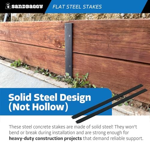 Sandbaggy 30" Flat Steel Stakes for Concrete Forms with Nail Holes - 1.5" Wide - Painted - Removable, Reusable, V Point End - Construction Grade Stakes (10, 30 inch)