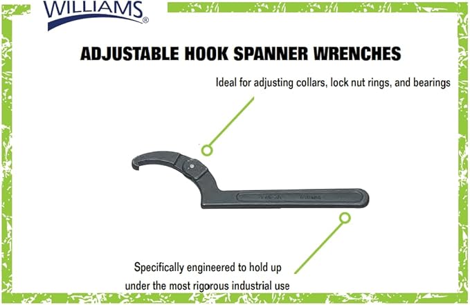Williams JHW474 Adjustable Hook Spanner Wrench with Span Diameter of 2 to 4-3/4-Inch, Ideal for Adjusting Collars, Lock Nut Rings, and Bearings