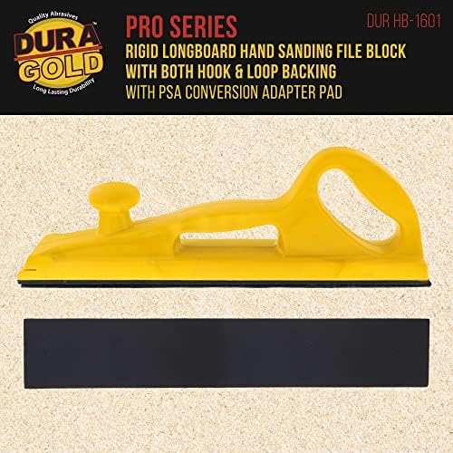 Dura-Gold Pro Series Rigid Longboard Hand Sanding File Block with Hook & Loop Backing and PSA Backing Adapter Pad & 100 Grit PSA Longboard Sandpaper 20 Yard Roll, 2-3/4" Wide