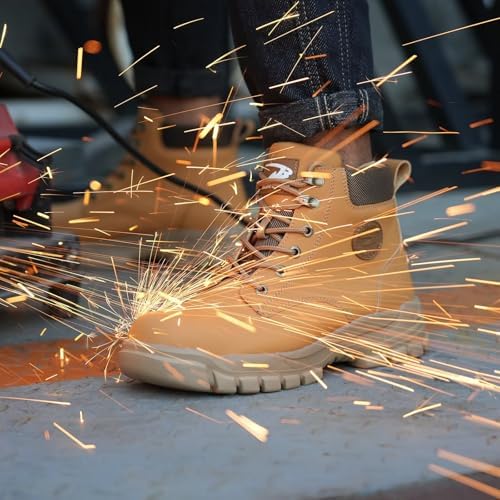 Steel Toe Work Boots for Men Women Lightweight Comfortable Waterproof Composite Toe Boots Slip Resistant Indestructible Wide Safety Shoes