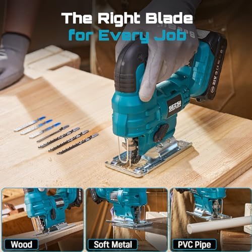 SEESII Jig Saw, Cordless Jigsaw Tool with 2×2.0Ah Batteries and Charger