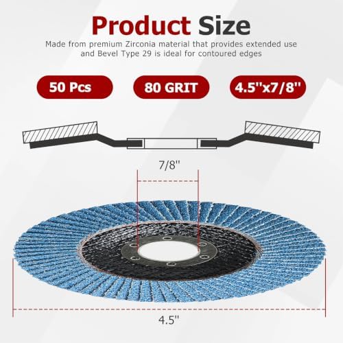 findmall 50 Pack 4-1/2" X 7/8" 80 GRIT Flap Disc Grinding Wheel Sandpaper