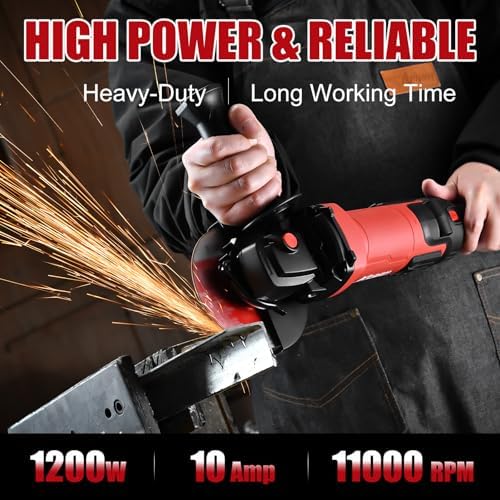 AOBEN 1200W Angle Grinder 4-1/2 inch | 10Amp, 11000 RPM, 6-Speed Corded Power Electric Cut off Tool with Switch Lock | for Heavy Duty Work & Metal Cutting, Grinding & Polishing