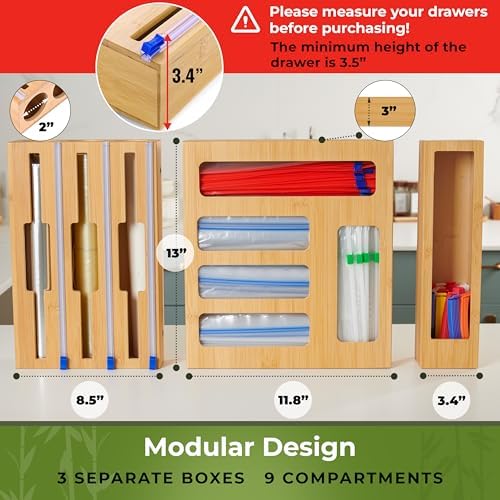 Kitchen Drawer Organizer, 9" 1 Sandwich Storage Bag Organizer & Foil Wrap