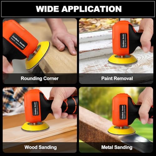 Cordless Electric Sander with 36PCS Sandpapers, 3500 RPM, 2000mAh Battery, Lightweight & Compact Design for Wood, Metal, Paint Removal, and DIY Projects