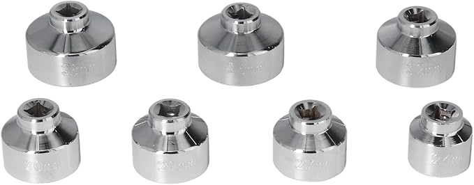 Brilluxa Oil Filter Wrench, 7pcs Cap Socket Set 3 8in Drive 24-38mm Oil Filter Removal Tool Compatible with Engine Service