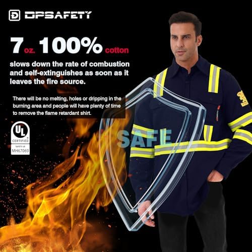 FR Shirts for Men 7oz High Visibility Fire Resistant Shirts CAT2 Welding Shirt 100% Cotton Hi Vis Flame Resistant Shirt Navy(4X-Large)