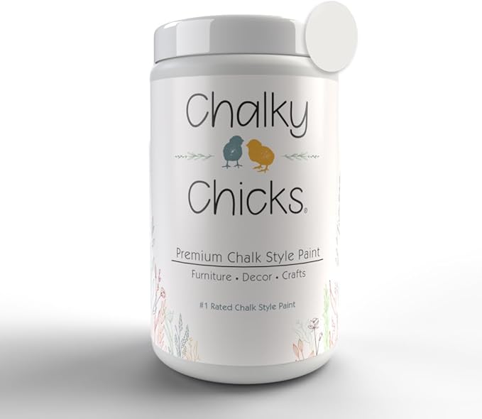 Chalky Chicks 32 Fl Oz Matte Hail (White) Chalk Paint for Furniture Without Sanding - No Prep Furniture Paint No Sanding All in One for Crafts, Wood, Walls, Cabinet, Metal, Dresser, Farmhouse