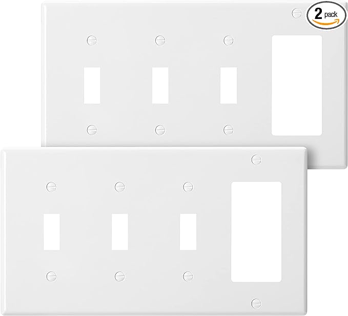 Bates- Combination Wall Plate, 2 Pack, 3-Toggle/1-Decorator, White Light Switch Cover Plate, Switch Covers, Outlet Plate Cover, Wall Plate Cover, Wall Plates, 4 Gang Switch Plate
