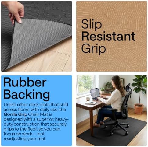 GORILLA GRIP Office Chair Mat for Hard Floors, Under Desk Rug, 58x46 Black