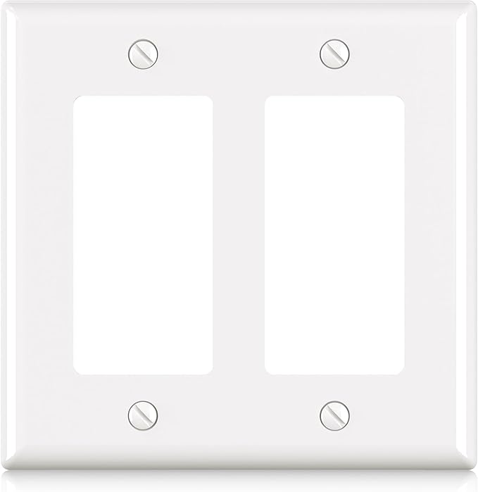 ELEGRP 2-Gang Decorative Wall Plates, Standard Size 4.53" H x 4.57" L Unbreakable Thermoplastic Faceplate Cover for Decorator Receptacle Outlet Switch, UL Listed (1 Pack, Glossy White)