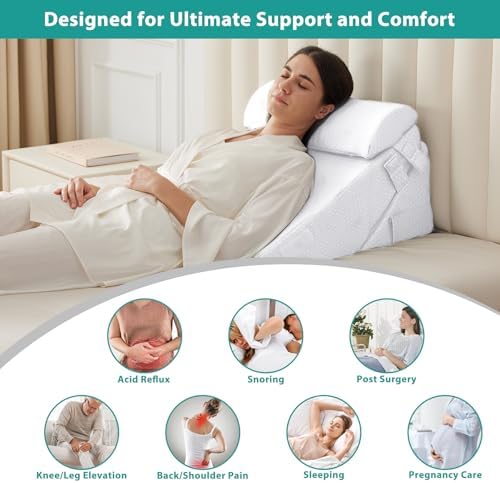 Bedluxe Wedge Pillow Set for After Surgery, Orthopedic Bed Wedge, White