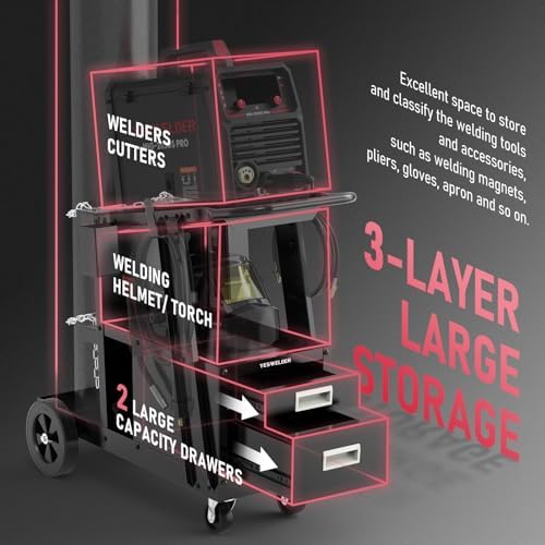 YESWELDER Welding Cart with 2 Drawers, Dual Cylinder Slots and Rod Holders