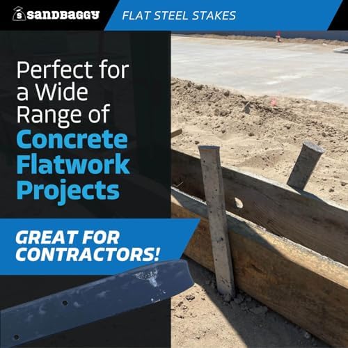 Sandbaggy 12" Flat Steel Stakes for Concrete Forms with Nail Holes - 1.5" Wide - Painted - Removable, Reusable, V Point End - Construction Grade Stakes (20, 12 inch)